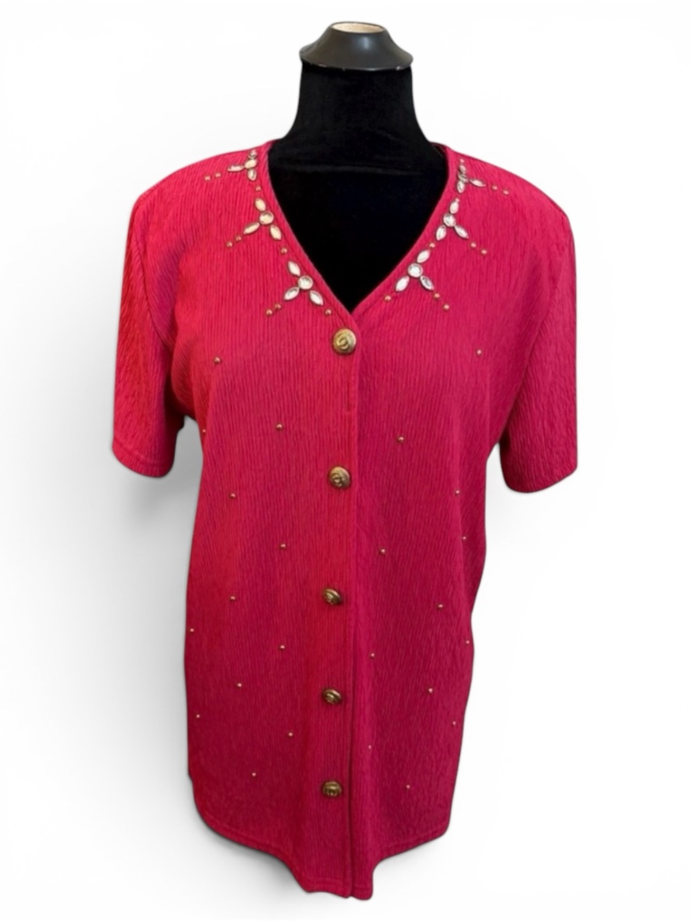 Vintage Pink Embellished Crinkle Button Top